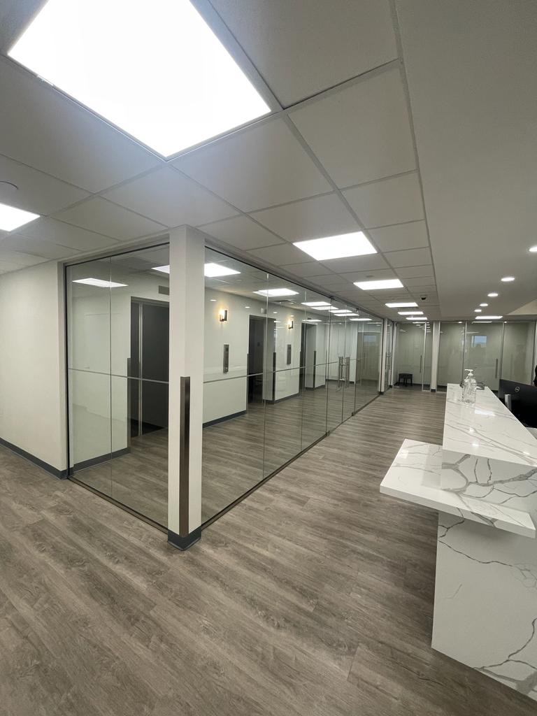 Luxury bathroom with glass partition