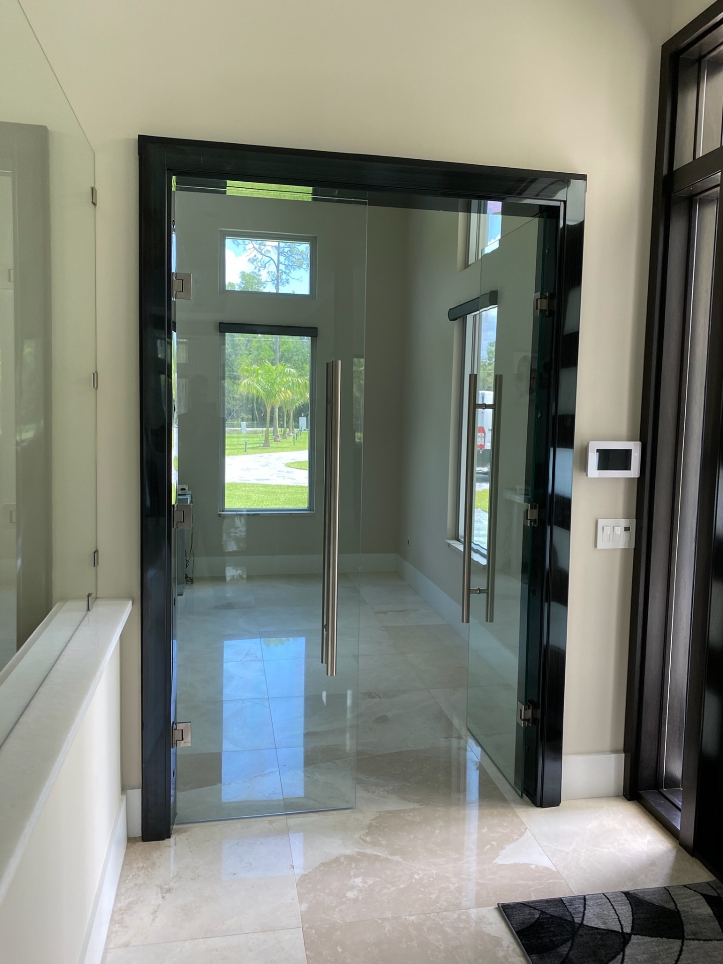 Luxury bathroom with glass partition